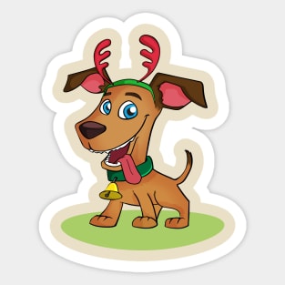 Puppy Dressed as Reindeer Sticker